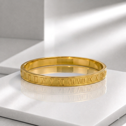 Zeroxo | 18K Gold Plated Matte Embossed Roman Numeral Bangle For Men