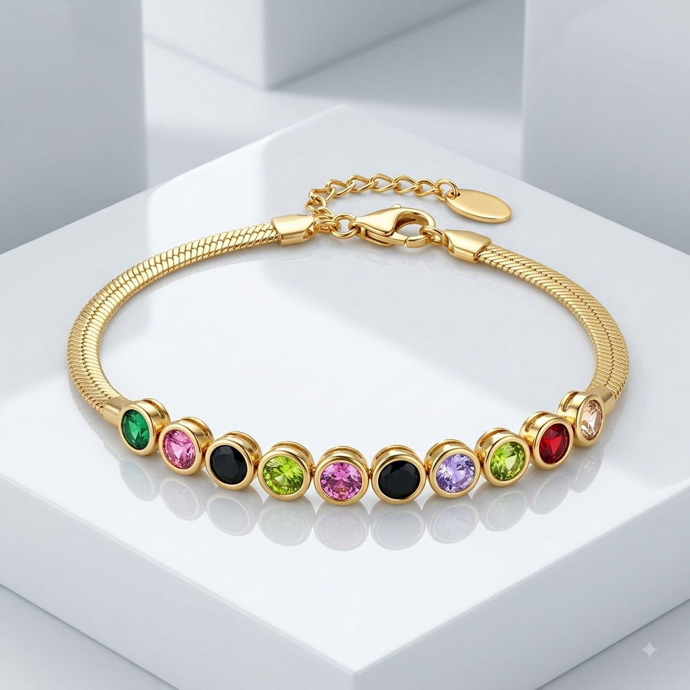 Zeroxo | 18K Gold Plated Multicolor Gemstone Snake Chain Bracelet