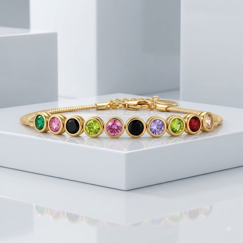Zeroxo | 18K Gold Plated Multicolor Gemstone Snake Chain Bracelet