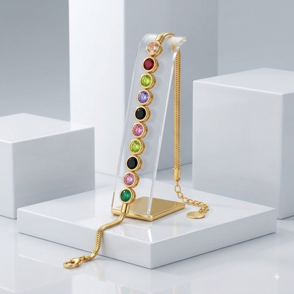 Zeroxo | 18K Gold Plated Multicolor Gemstone Snake Chain Bracelet