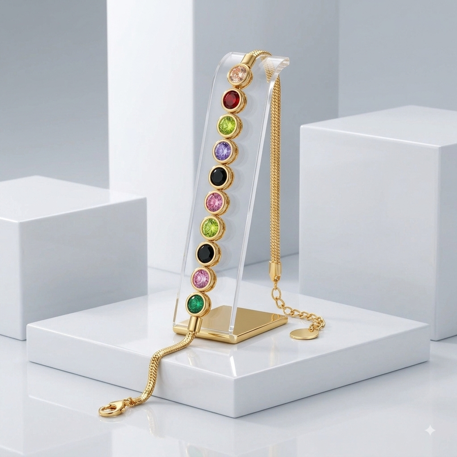 Zeroxo | 18K Gold Plated Multicolor Gemstone Snake Chain Bracelet