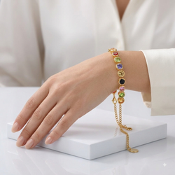 Zeroxo | 18K Gold Plated Multicolor Gemstone Snake Chain Bracelet