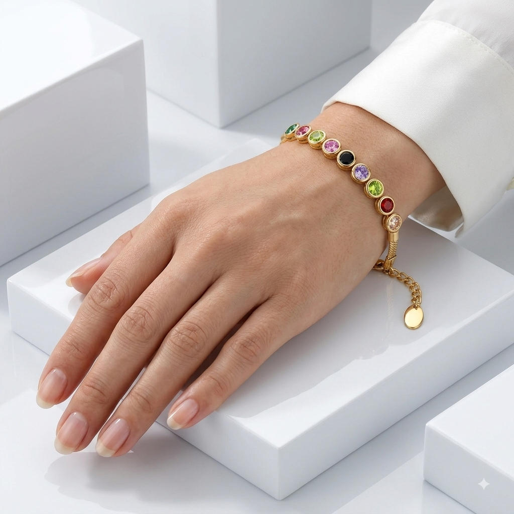 Zeroxo | 18K Gold Plated Multicolor Gemstone Snake Chain Bracelet