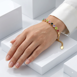Zeroxo | 18K Gold Plated Multicolor Gemstone Snake Chain Bracelet