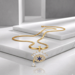 Zeroxo | 18K Gold Plated Evil Eye Baguette Crystal Pendant Snake Chain Necklace