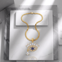 Zeroxo | 18K Gold Plated Evil Eye Baguette Crystal Pendant Snake Chain Necklace