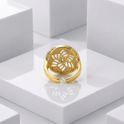 Zeroxo | 18K Gold Plated Floral Filigree Pave Medallion Cocktail Ring