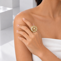 Zeroxo | 18K Gold Plated Floral Filigree Pave Medallion Cocktail Ring