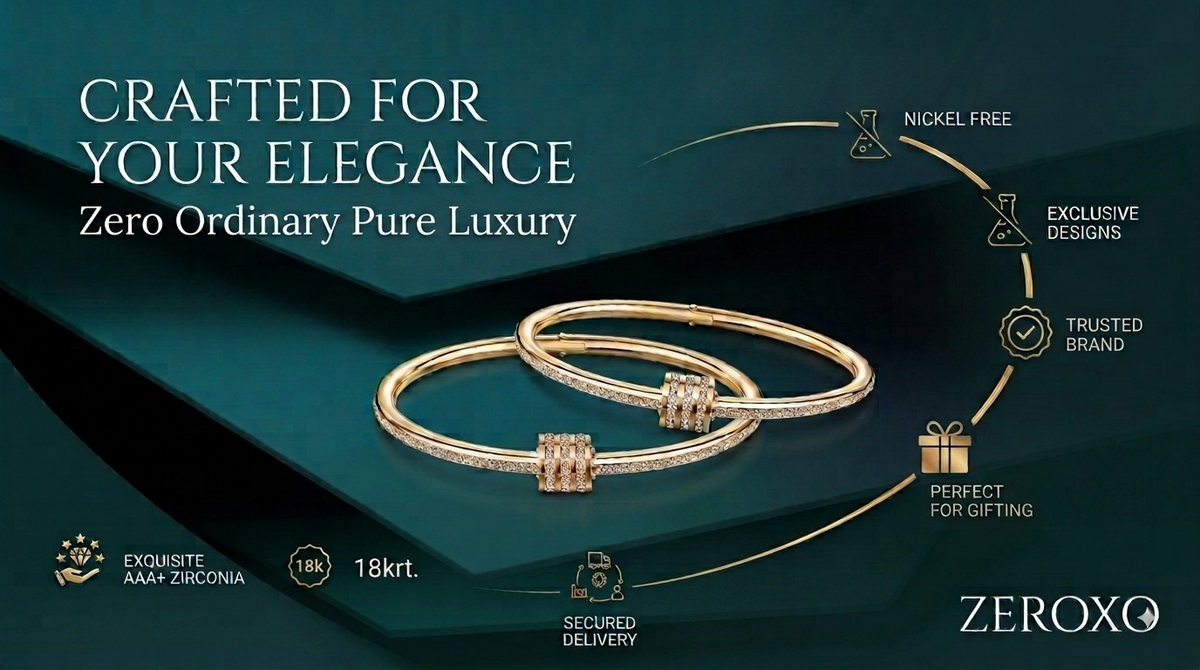 Zeroxo | 18K Gold Plated Triple-Row Pave Diamond Barrel Hinged Bangle
