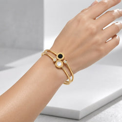 Zeroxo | 18K Gold Plated Dual-Row Roman Numeral Bypass Bangle