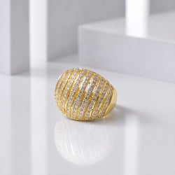 Zeroxo | 18K Gold Plated Arched Ribbed Dome Pave Cocktail Ring