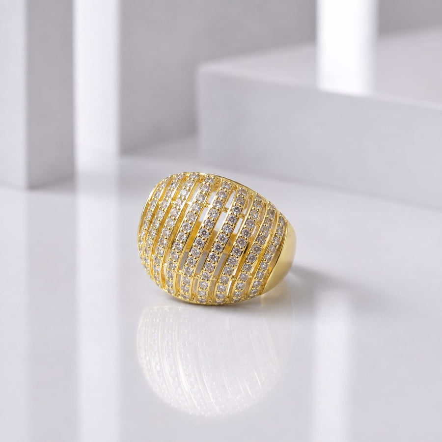 Zeroxo | 18K Gold Plated Arched Ribbed Dome Pave Cocktail Ring