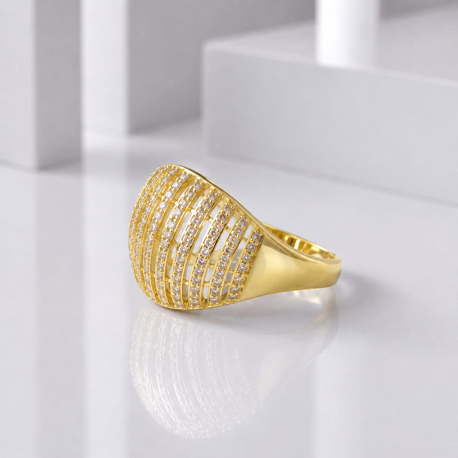 Zeroxo | 18K Gold Plated Arched Ribbed Dome Pave Cocktail Ring