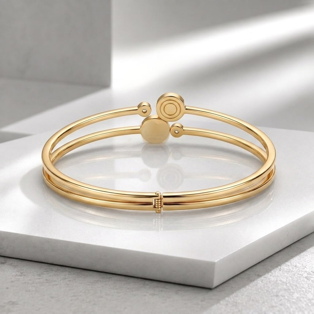 Zeroxo | 18K Gold Plated Dual-Row Roman Numeral Bypass Bangle