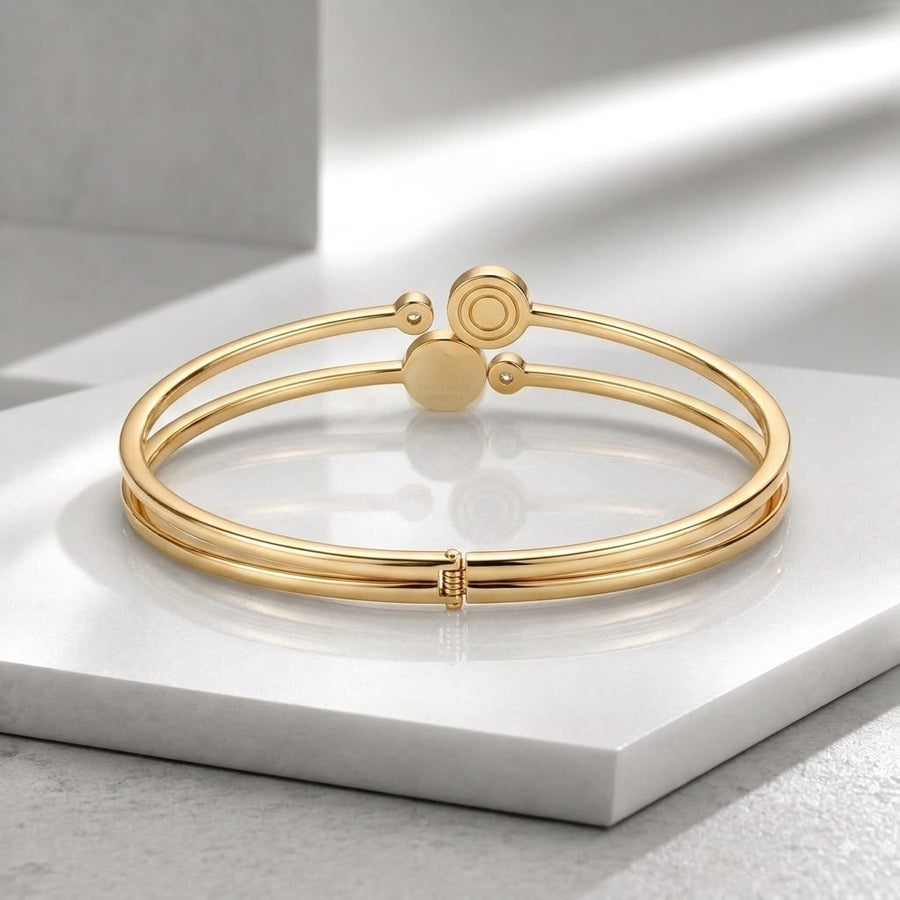 Zeroxo | 18K Gold Plated Dual-Row Roman Numeral Bypass Bangle