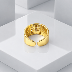 Zeroxo | 18K Gold Plated Wide Pave Geometric Star Open Ring