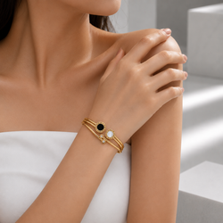 Zeroxo | 18K Gold Plated Dual-Row Roman Numeral Bypass Bangle
