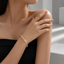 Zeroxo | 18K Gold Plated Triple-Row Pave Diamond Barrel Hinged Bangle