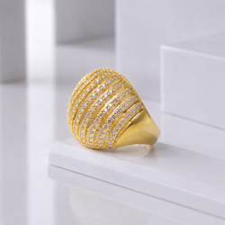 Zeroxo | 18K Gold Plated Arched Ribbed Dome Pave Cocktail Ring