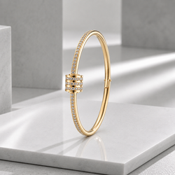 Zeroxo | 18K Gold Plated Triple-Row Pave Diamond Barrel Hinged Bangle
