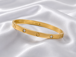 18K Gold Plated Screw & Crystal Slim Bangle