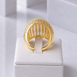 Zeroxo | 18K Gold Plated Arched Ribbed Dome Pave Cocktail Ring