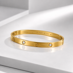 18K Gold Plated Screw & Crystal Slim Bangle