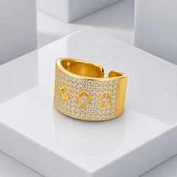 Zeroxo | 18K Gold Plated Wide Pave Geometric Star Open Ring