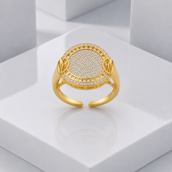 Zeroxo | 18K Gold Plated Double-Halo Micro-Pave Medallion Cocktail Ring