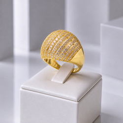Zeroxo | 18K Gold Plated Arched Ribbed Dome Pave Cocktail Ring