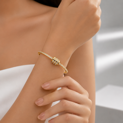 Zeroxo | 18K Gold Plated Triple-Row Pave Diamond Barrel Hinged Bangle