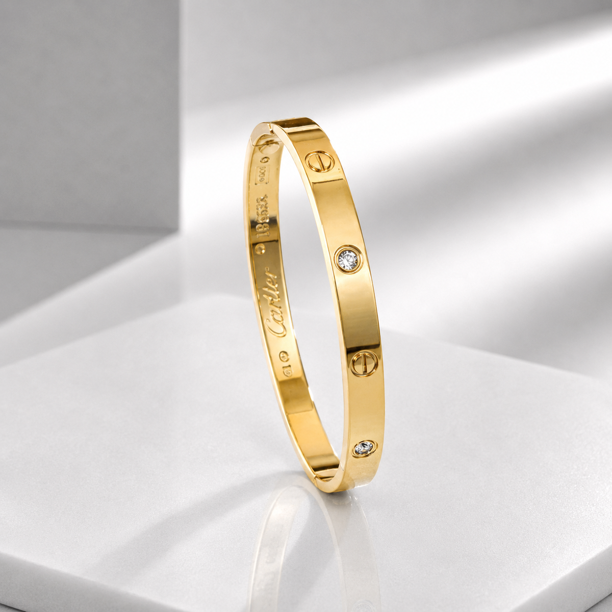 18K Gold Plated Screw & Crystal Slim Bangle