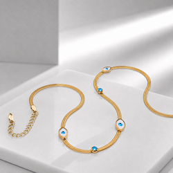 Zeroxo | 18K Gold Plated Evil Eye Station Mesh Chain Necklace
