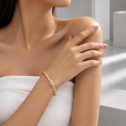 Zeroxo | 18K Gold Plated Triple-Row Pave Diamond Barrel Hinged Bangle