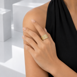 Zeroxo | 18K Gold Plated Wide Pave Geometric Star Open Ring