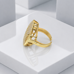 Zeroxo | 18K Gold Plated Celestial Sunburst Pave Oval Shield Ring