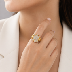 Zeroxo | 18K Gold Plated Double-Halo Micro-Pave Medallion Cocktail Ring