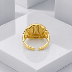 Zeroxo | 18K Gold Plated Double-Halo Micro-Pave Medallion Cocktail Ring