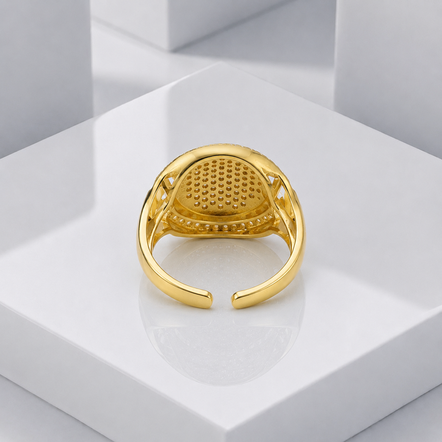 Zeroxo | 18K Gold Plated Double-Halo Micro-Pave Medallion Cocktail Ring