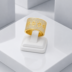 Zeroxo | 18K Gold Plated Wide Pave Geometric Star Open Ring