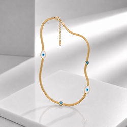 Zeroxo | 18K Gold Plated Evil Eye Station Mesh Chain Necklace