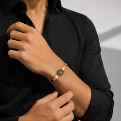 Zeroxo | 18K Gold Plated Greek Medusa Medallion Flat Cuff Bangle For Men