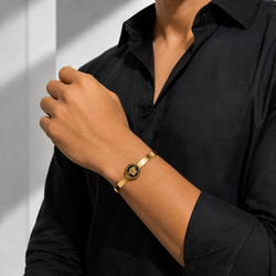 Zeroxo | 18K Gold Plated Greek Medusa Medallion Flat Cuff Bangle For Men